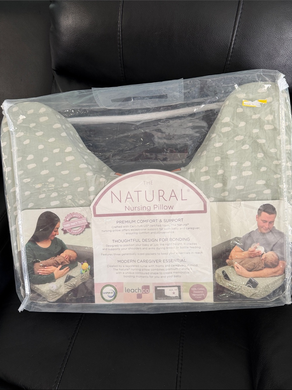 Leachco Nursing Pillow in Sage Green with White Dots